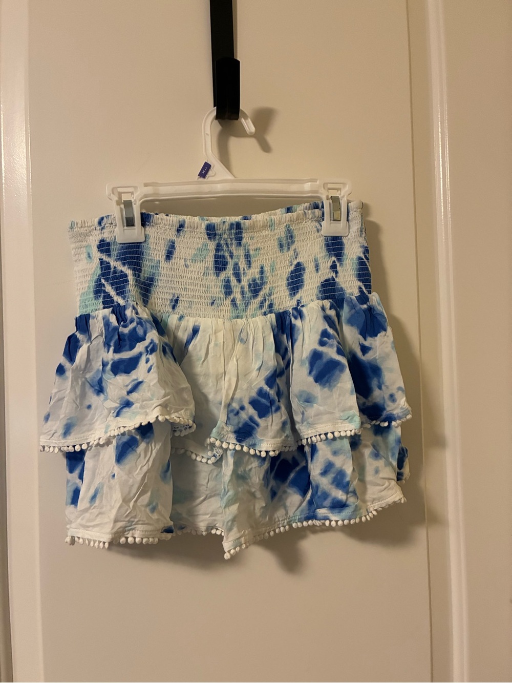 NWT Victoria's Secret Blue Tie-Dye Ruffle Skort with Pom Trim